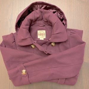 Hooded maroon/purple pea coat